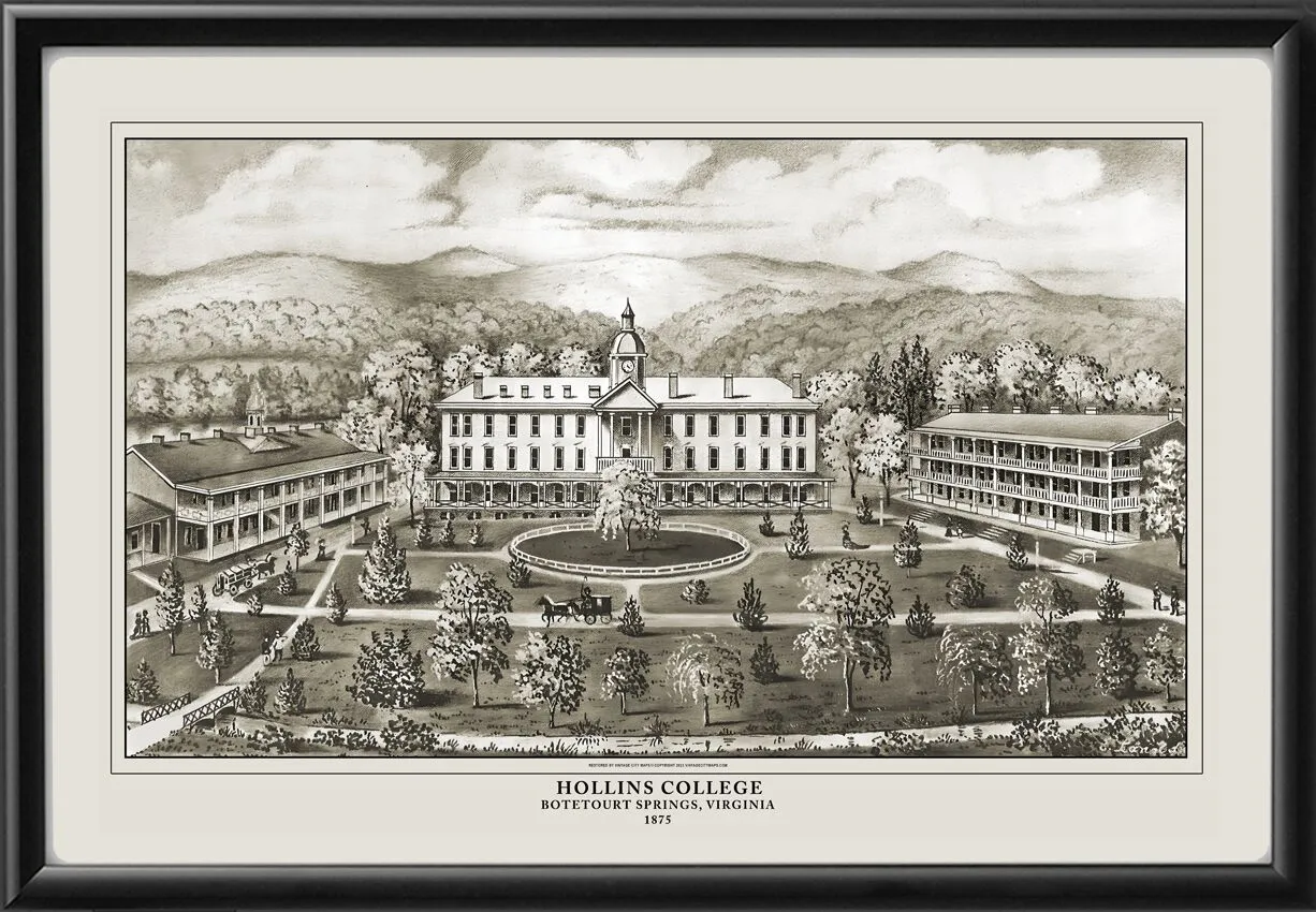 Hollins College - Botetourt Springs, VA 1875 Birds Eye View Map