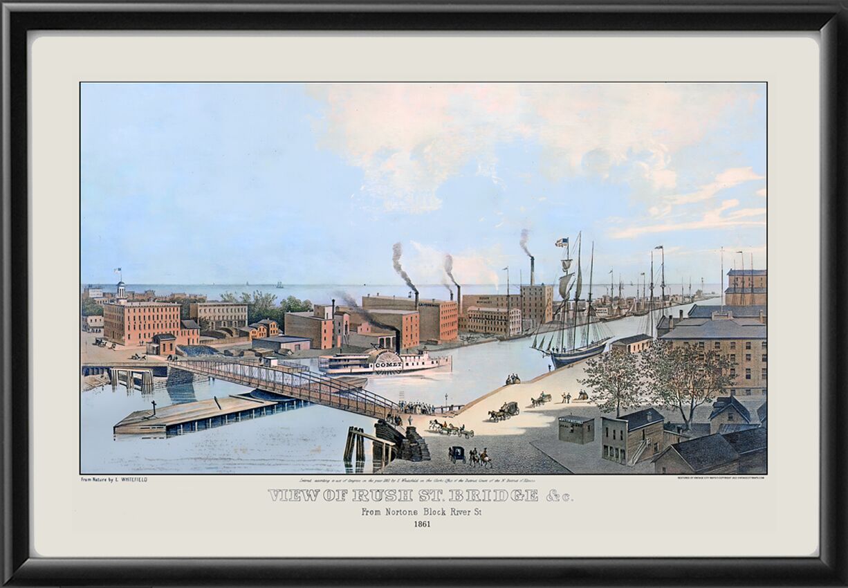 Chicago IL 1861 Rush Street Bridge Edwin Whitfield TM