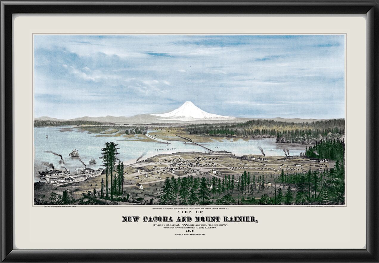 Tacoma WA 1878 Glover COLOR TM Birds Eye View Map