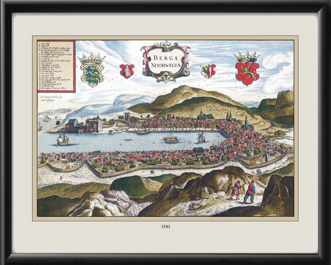 Bergen Norway 1581 Hieronymus Scholeus TM Birds Eye View Map