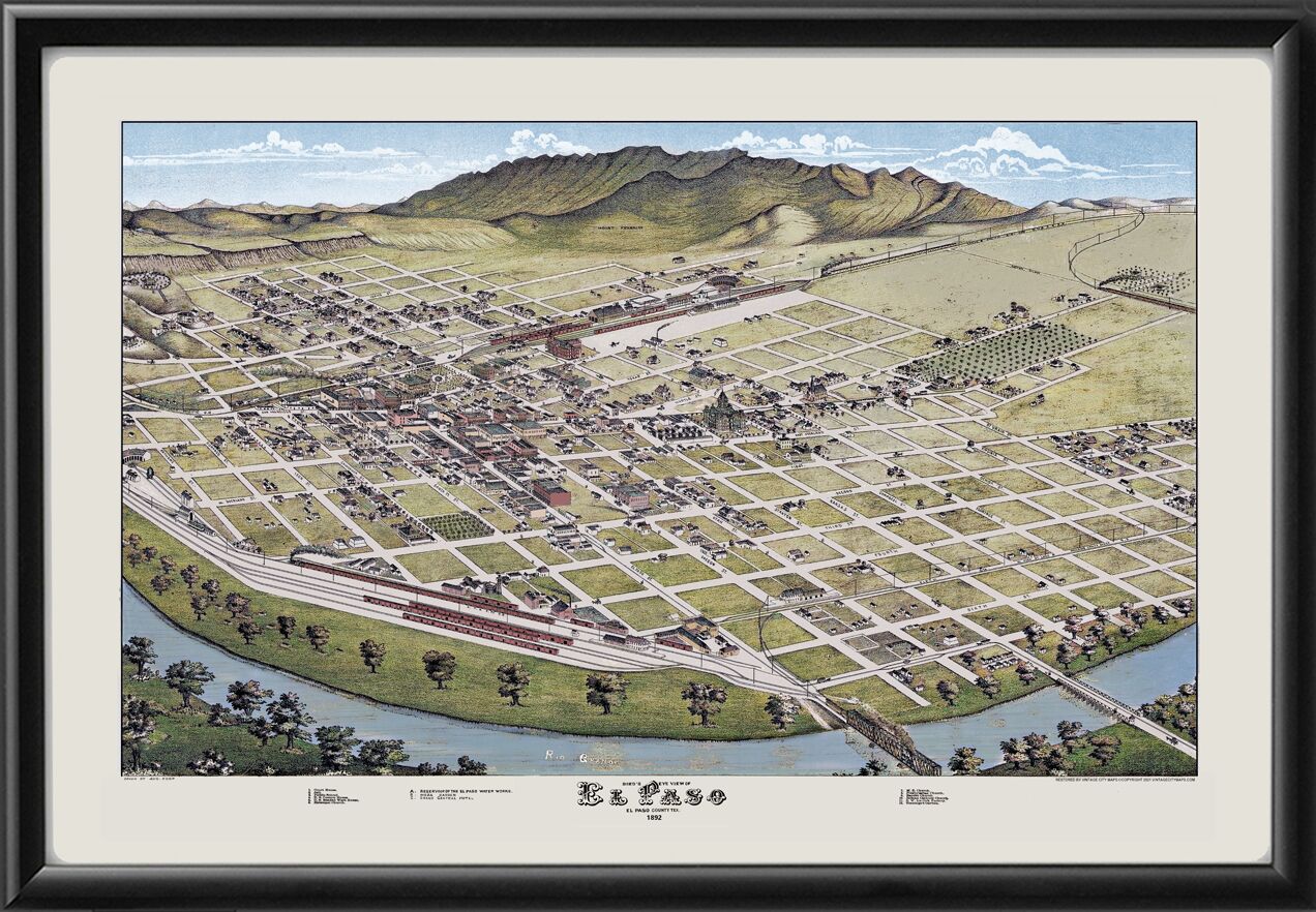 El Paso 1885 COLOR TM Birds Eye View Map
