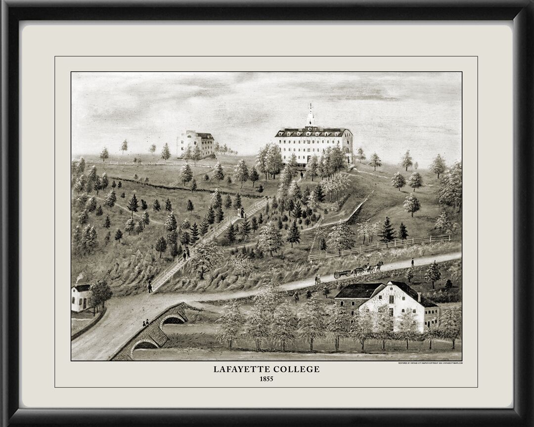 Lafayette College 1855 Easton PA TM Birds Eye View Map
