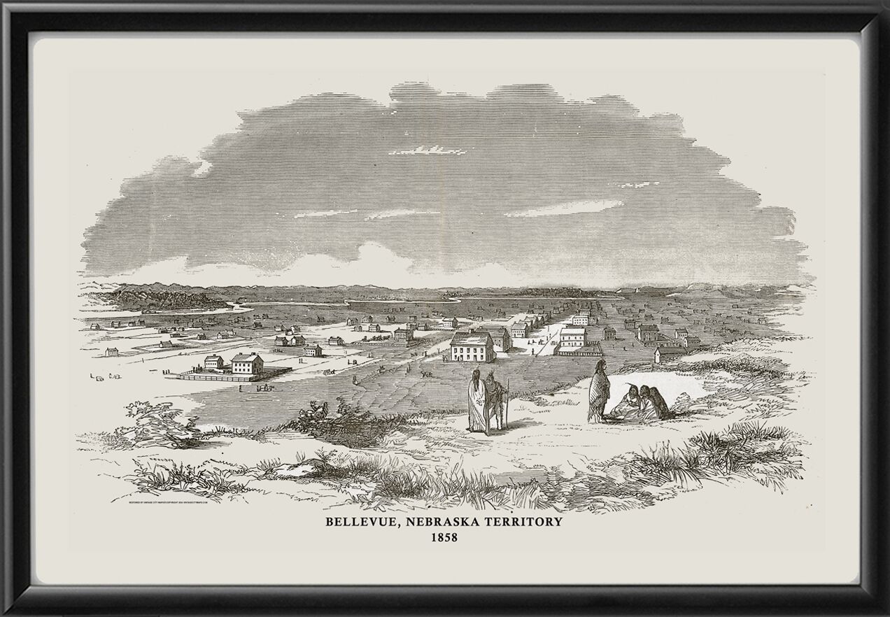 Bellevue NE 1858 Birds Eye View Map