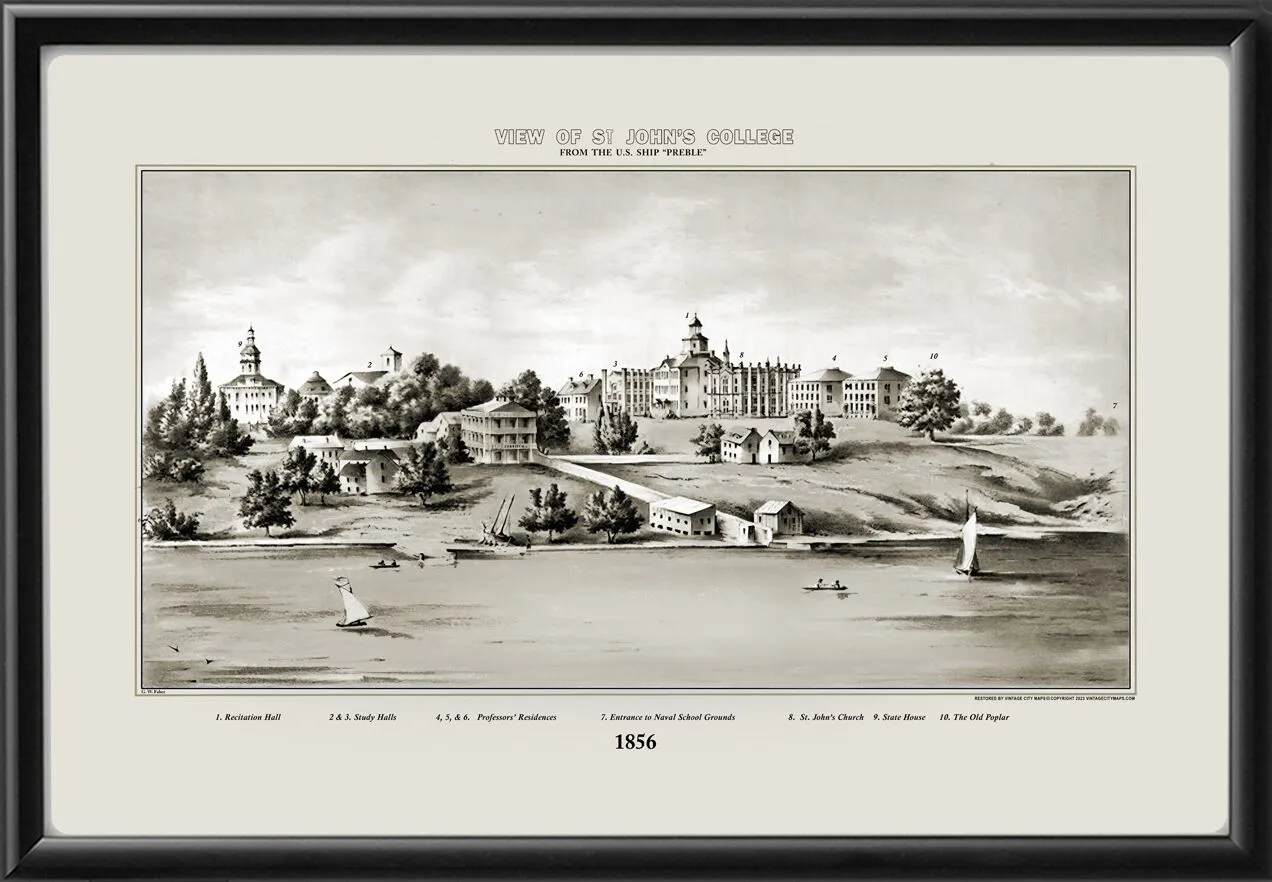 St. John's College Annapolis MD 1856 G.W. Faber TM Birds Eye View Map
