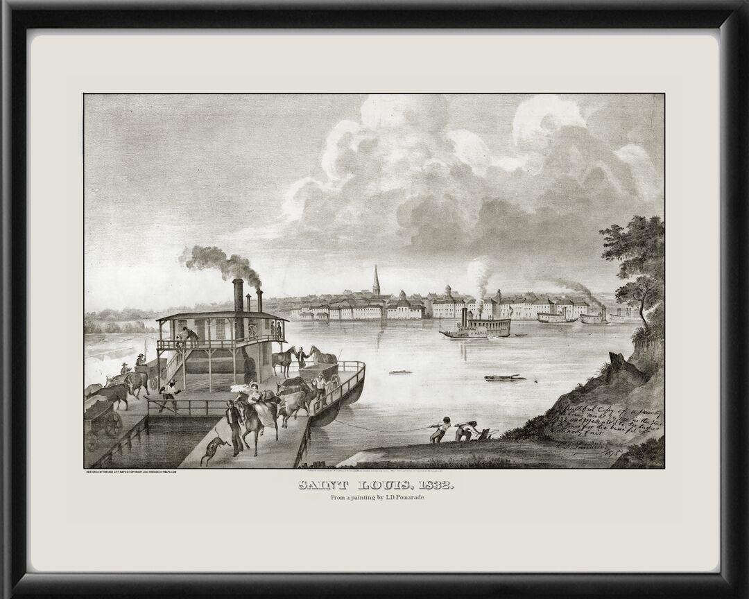 St. Louis MO 1832 Birds Eye View Map