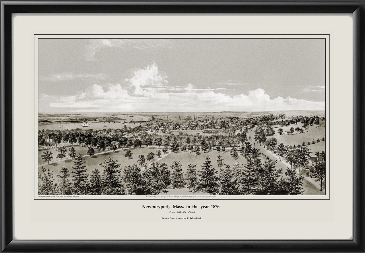 Newburyport MA 1876 Edwin Whitefield TM Birds Eye View Map