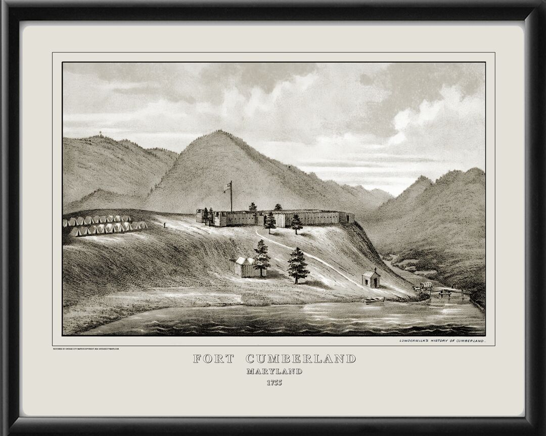 Fort Cumberland MD 1755 Birds Eye View Map