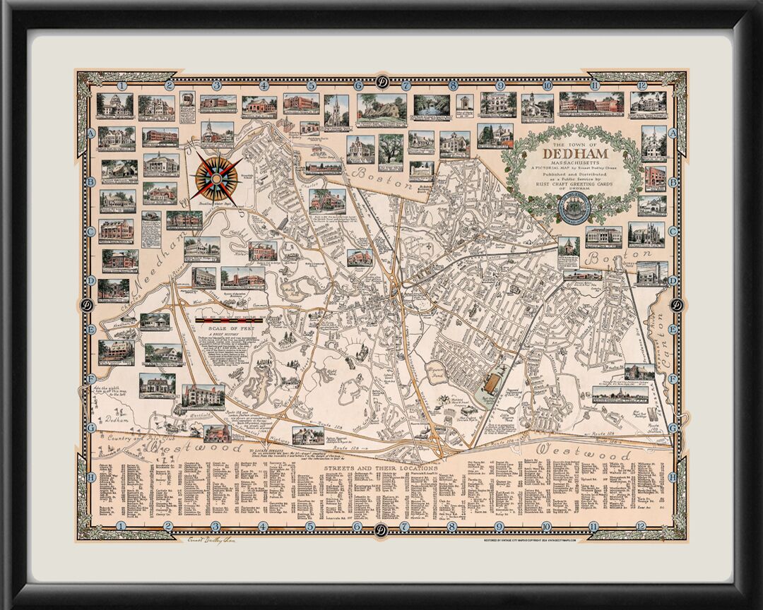 Dedham MA 1835 Birds Eye View Map