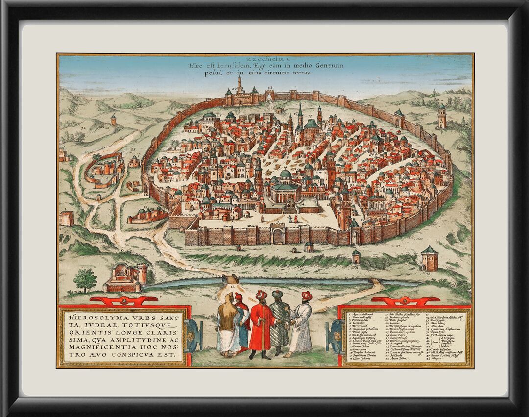 Jerusalem Israel 1582 Birds Eye View Map