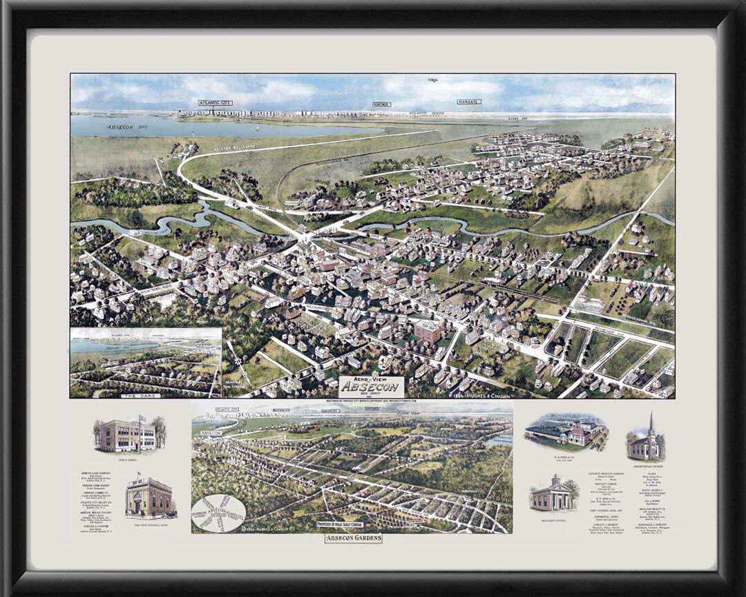 Absecon NJ 1924 Rene Cinquin Birds Eye View Map