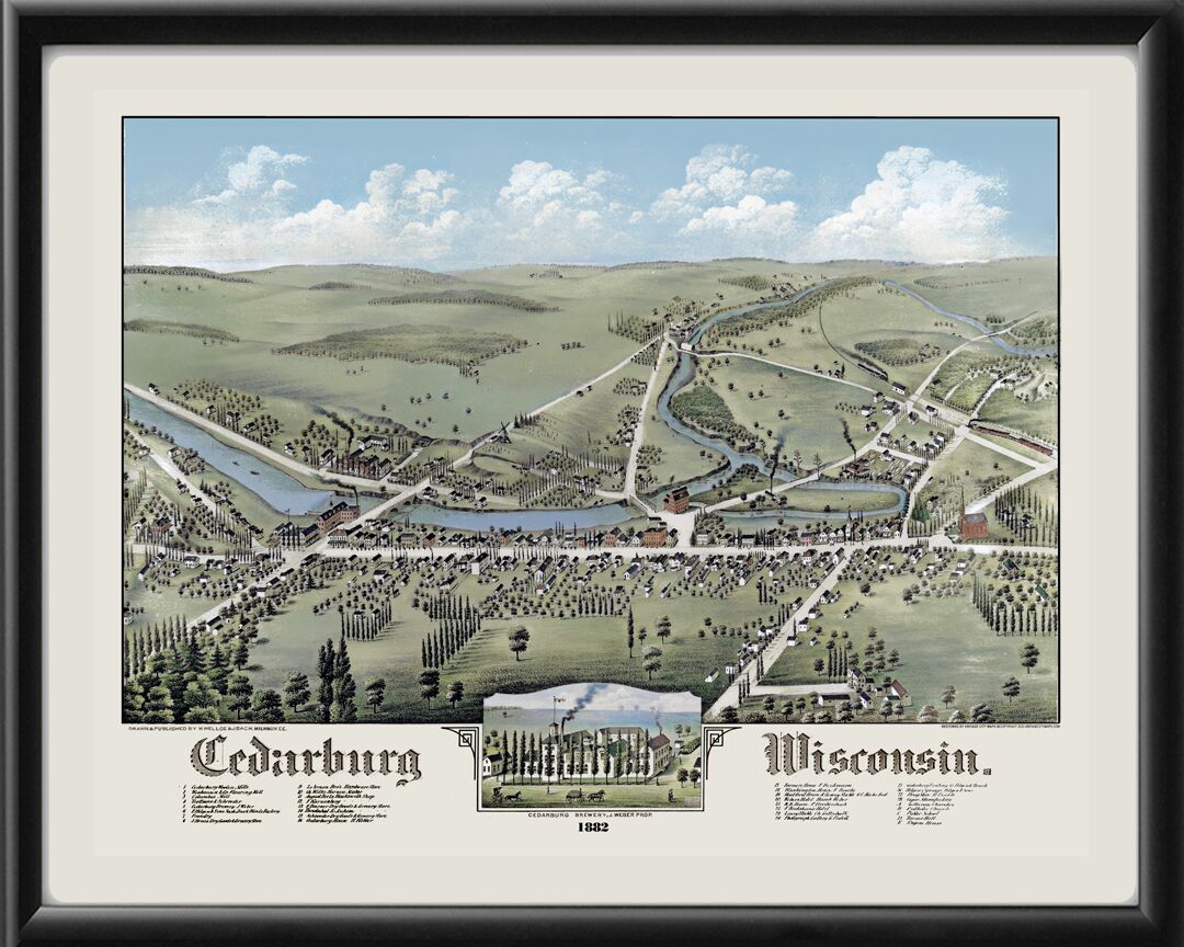 Cedarburg WI 1882 Birds Eye View Map
