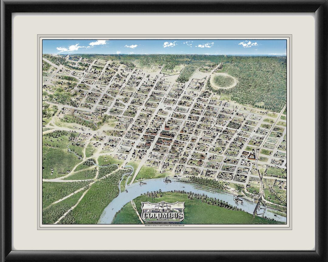 Columbus MS 1875 Birds Eye View Map