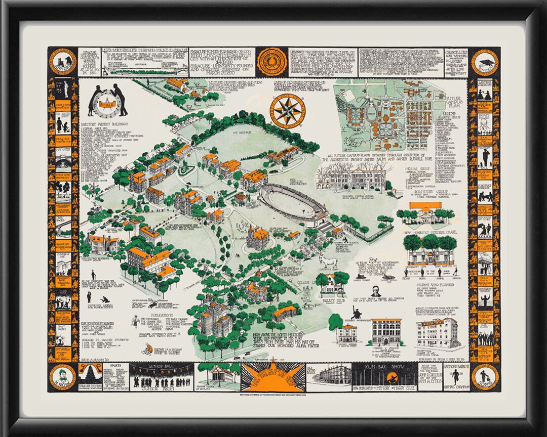 Syracuse University 1928 Birds Eye View Map