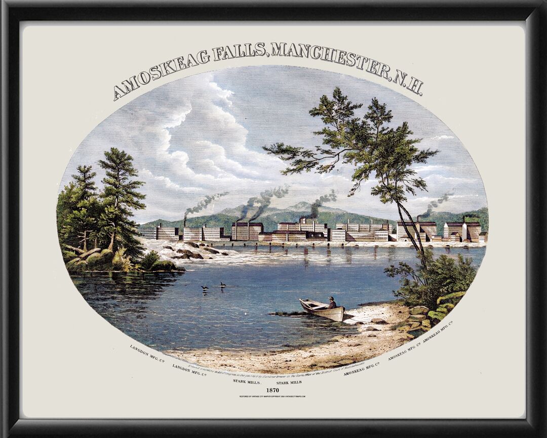 Manchester NH 1870 - Amoskeag Falls (Color)