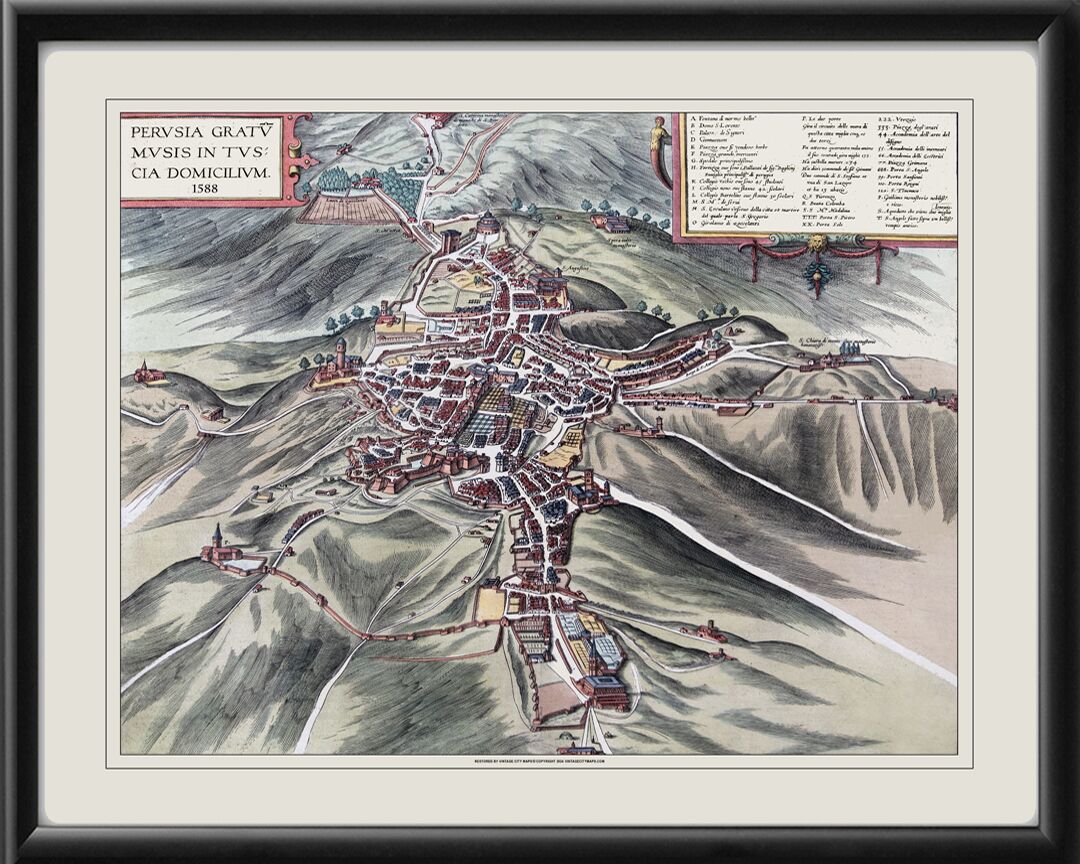 Perugia – Perusia Gratumusis in Tuscia Domicilium.1588 Braun & Hogenberg