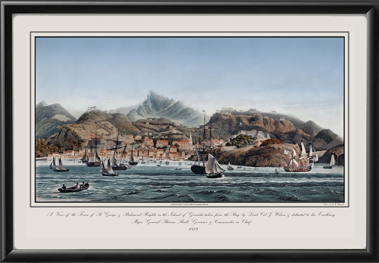 St. George's and Richmond Heights, Grenada 1819 Restored Birds Eye View Map