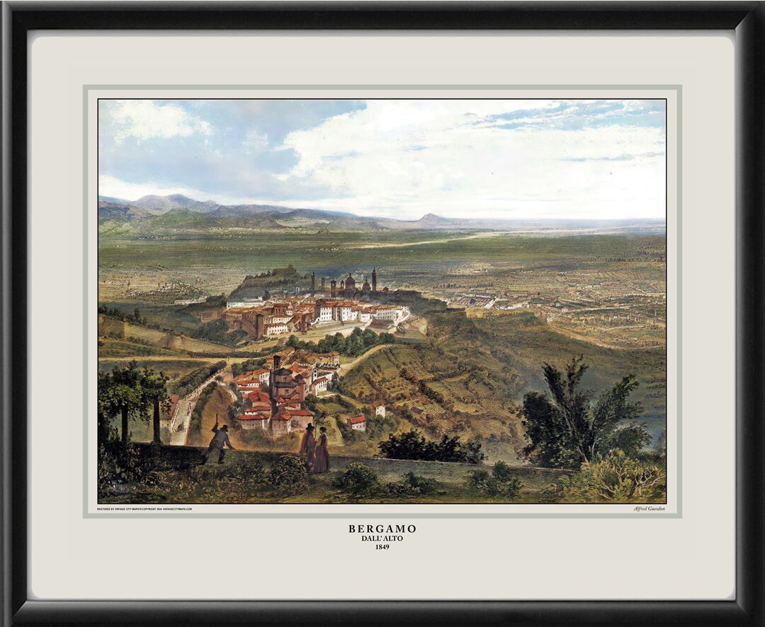 Bergamo Italy 1849 Birds Eye View Map
