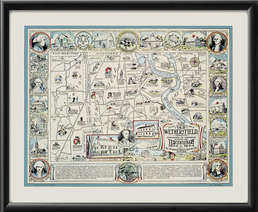 Wethersfield CT 1634-1934 Birds Eye View Map