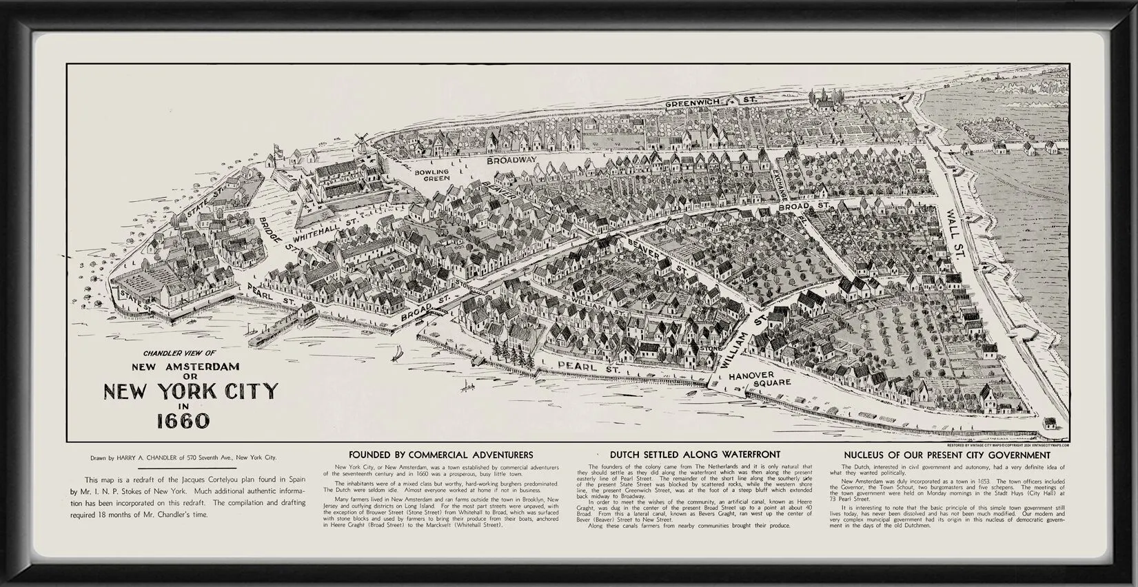 New York City NY 1660 Bird's Eye View Map