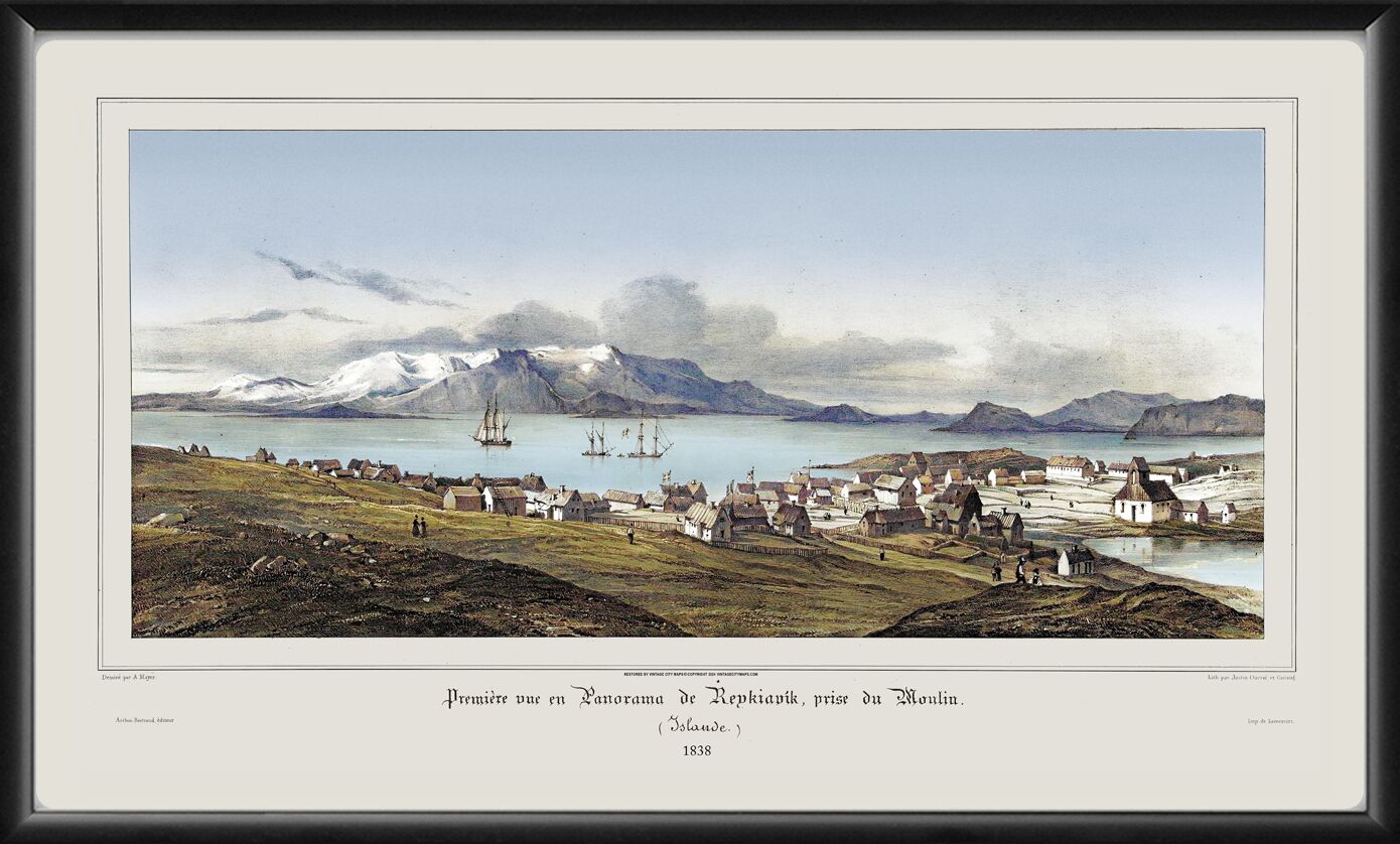 Reykjavik Iceland 1838 Bird's Eye View Map