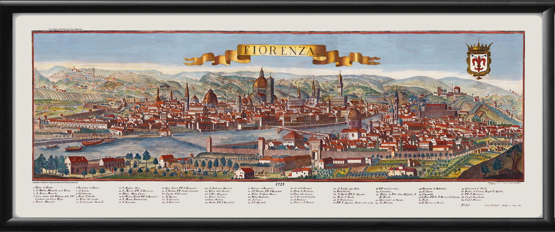 Florence Italy 1725 Bird's Eye View Map