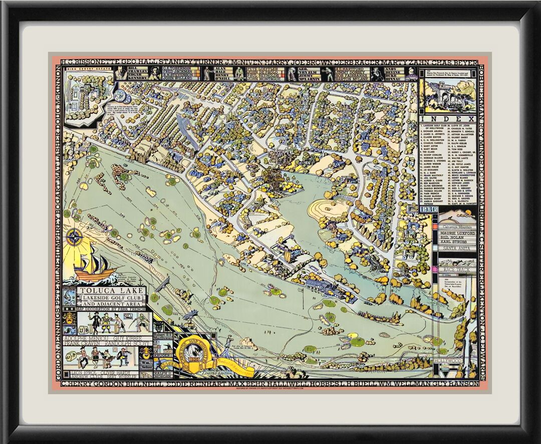 Toluca Lake - Los Angeles CA 1936 Lakeside Golf Club Park French. 1936 TM Bird's Eye View Map