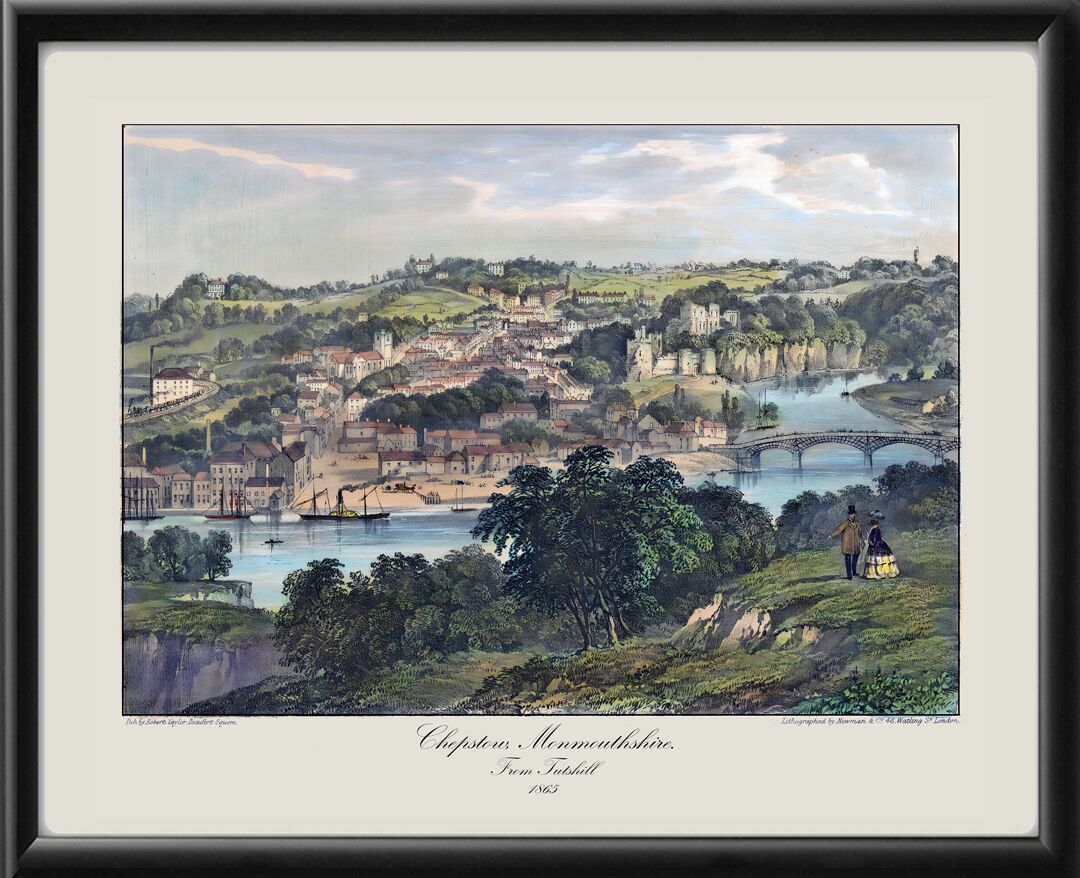Chepstow, Monmouthshire Wales (from Tutshill) A view of Chepstow and the River Wye. 1865 TM