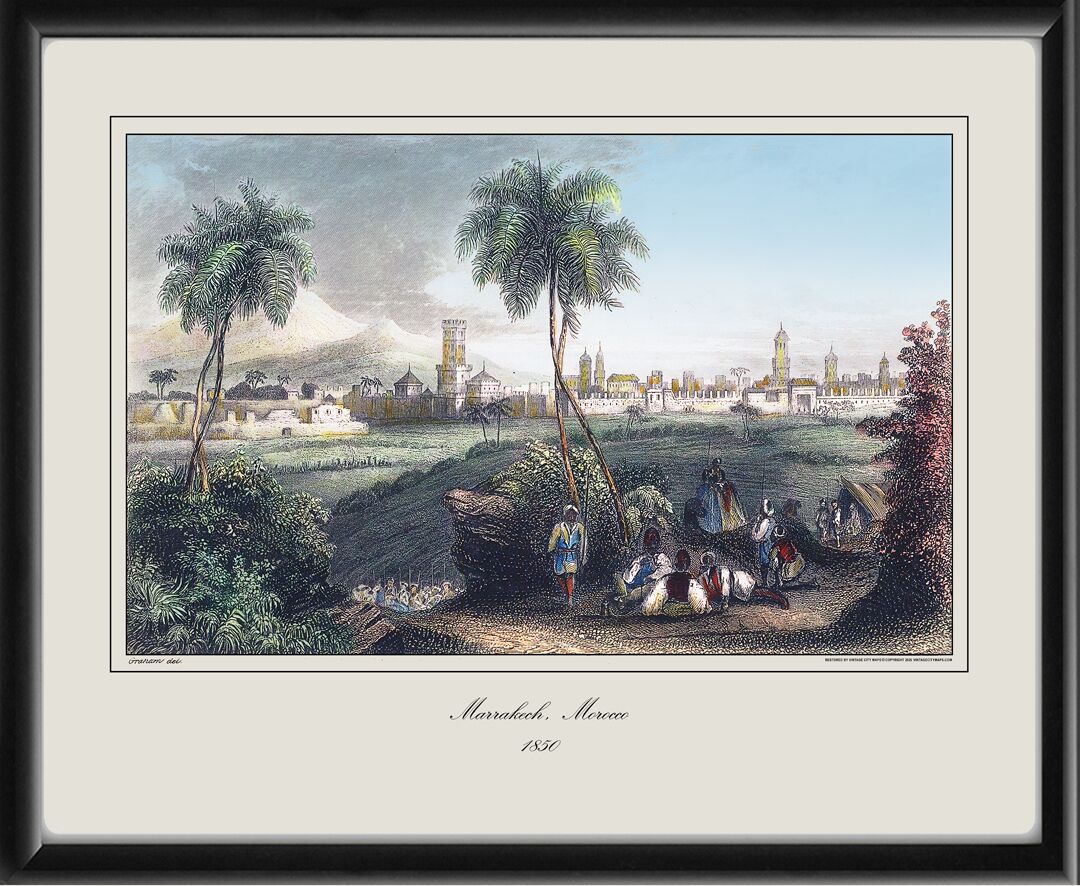 Marrakech Morocco 1850 Graham steel engraving