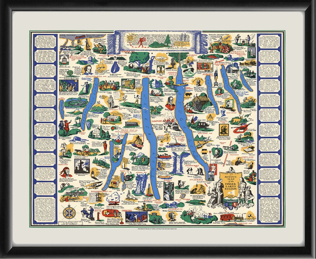 Finger Lakes Region NY Romance map Charles Maxwell Plaisted 1934