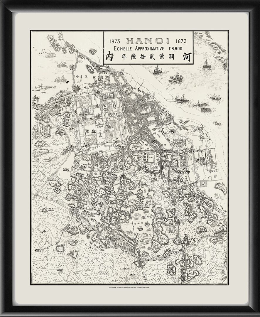 Restored bird's eye view map of Hanoi, Vietnam 1873, drawn by Phạm Đình Bách