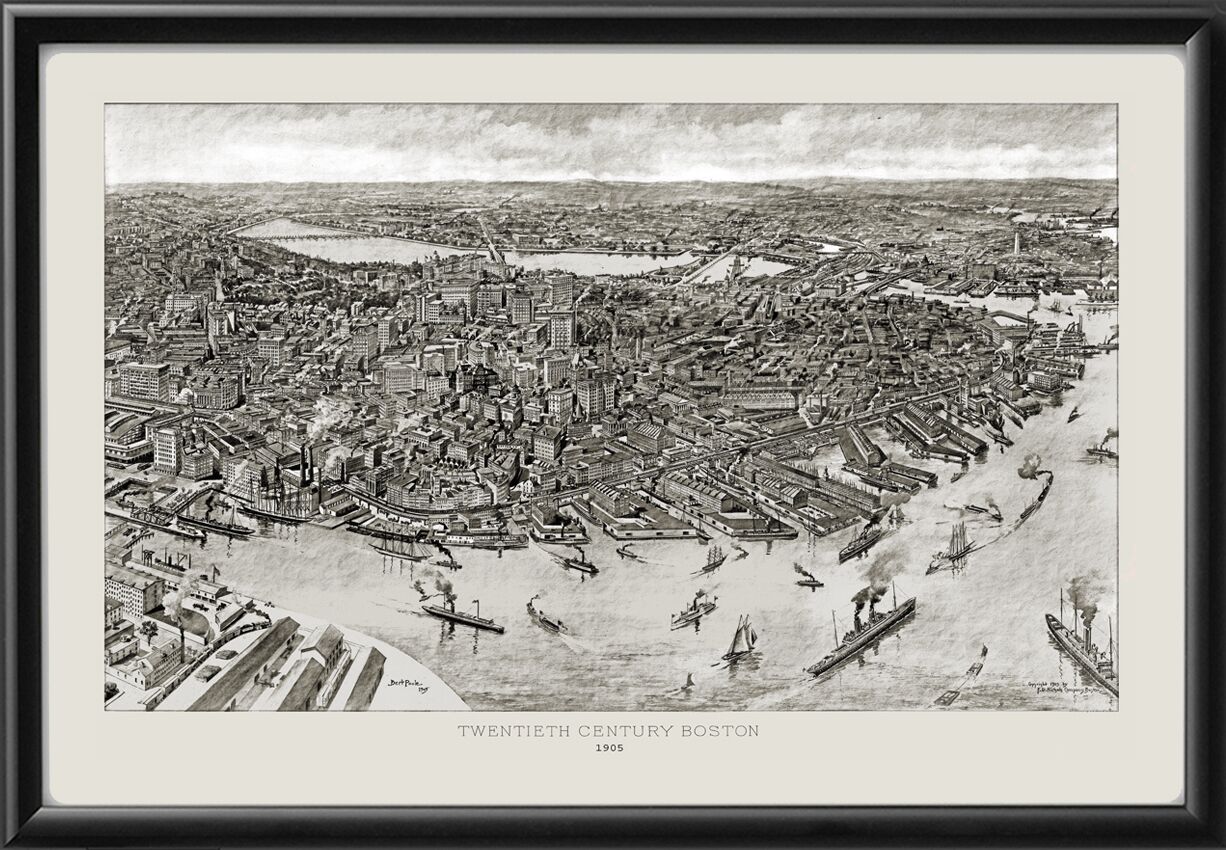 Boston MA 1905 Bert Poole TM Birdseye View Map