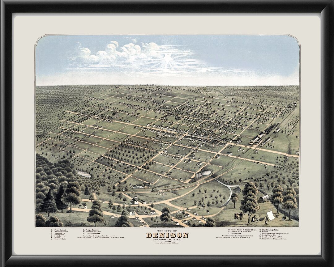 Denison TX 1876 TM Birds Eye View Map