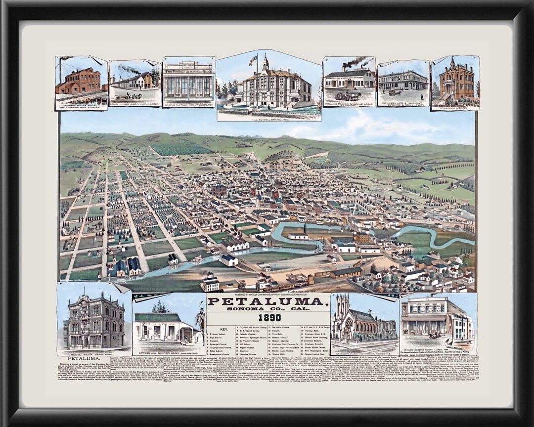 Petaluma CA 1890 Elliot pub TM Bird's Eye View Map