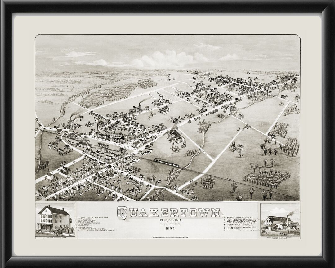 Quakertown PA 1885 OH BaileyTM Birds Eye View Map