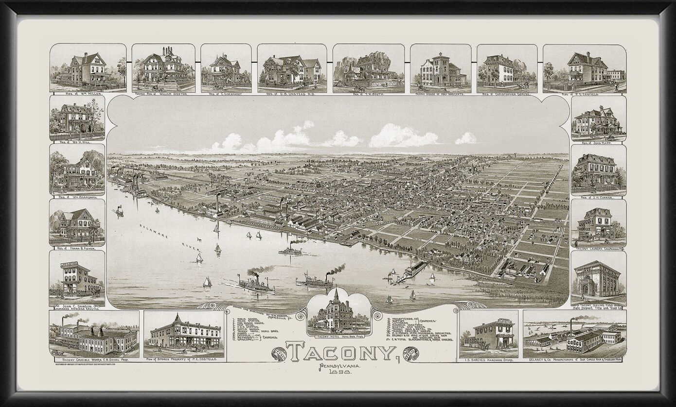 Tacony PA 1898 TM FowlerTM Birds Eye View Map