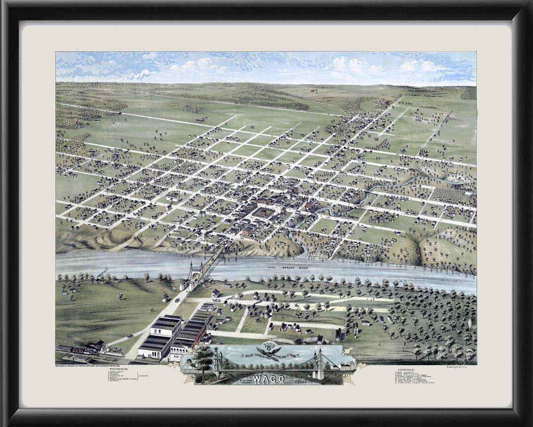 Waco TX 1873 Brosius TM Birds Eye View Map