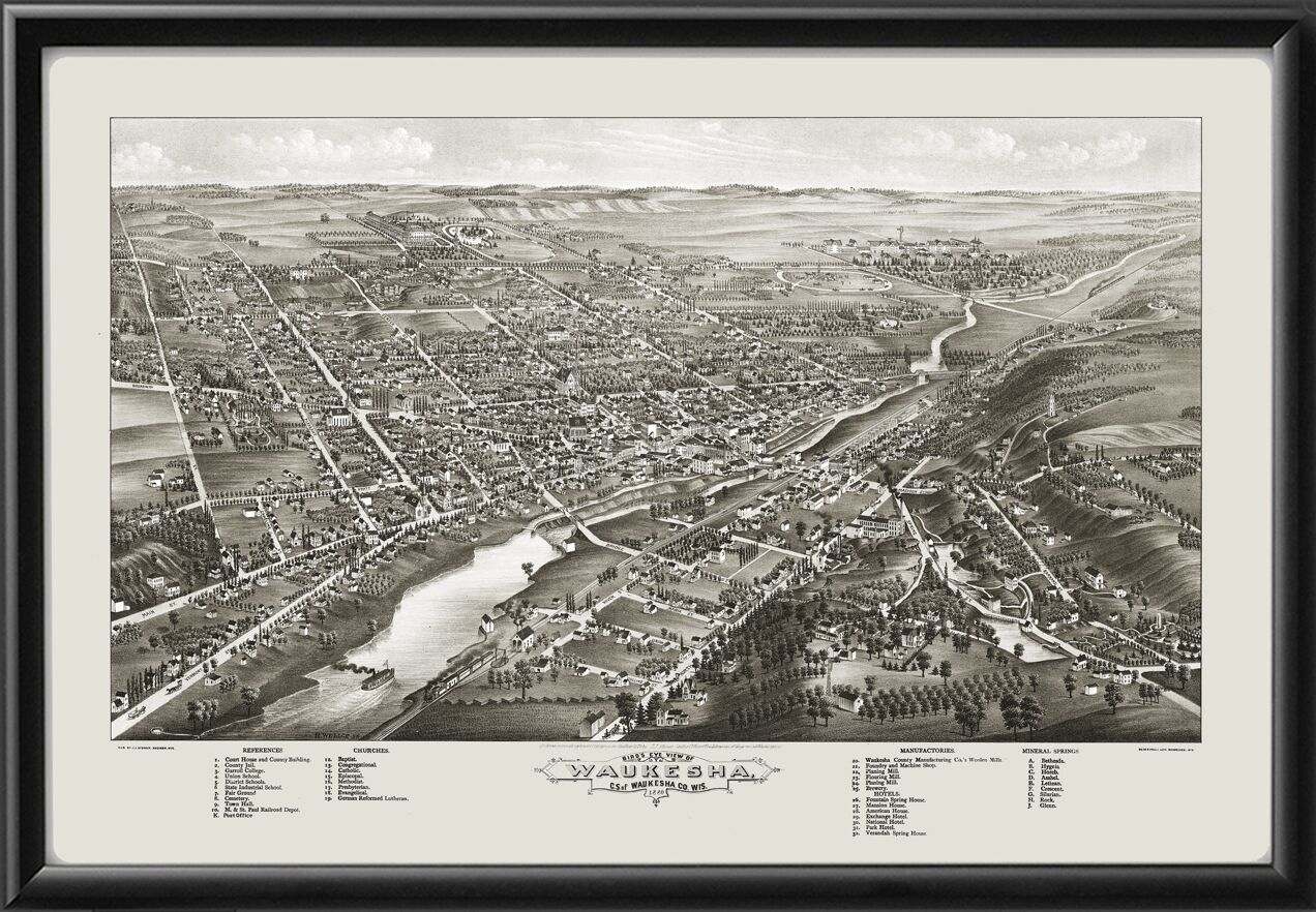 Waukesha WI 1880 H TM Bird's Eye View Map