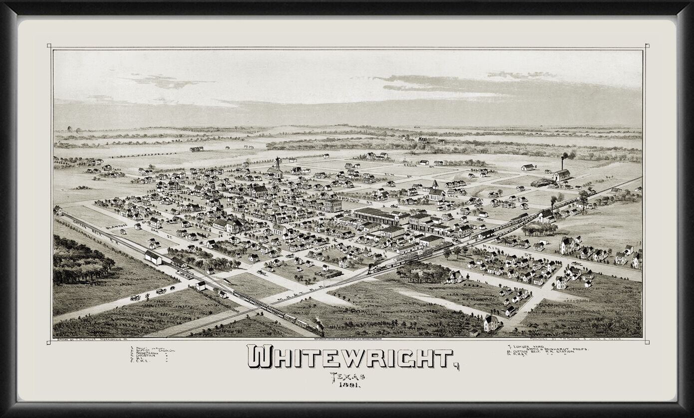 Whitewright TX 1891 Fowler TM Birds Eye View Map