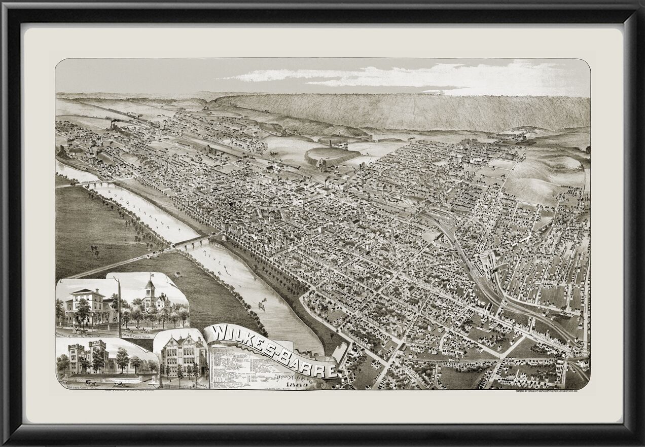 Wilkes Barre PA 1889 TM Fowler TM Birds Eye View Map
