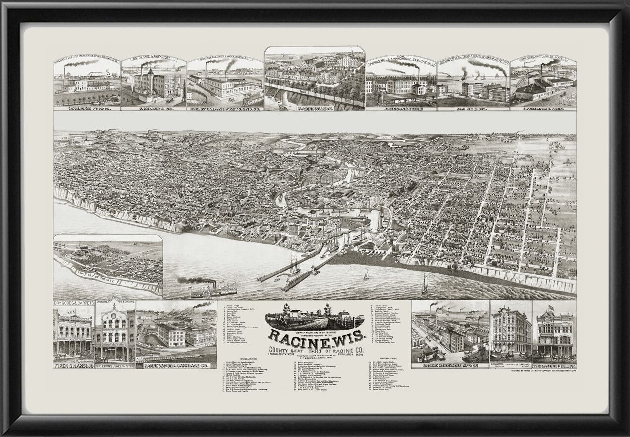Racine WI 1883 JJStoner TM Bird's Eye View Map