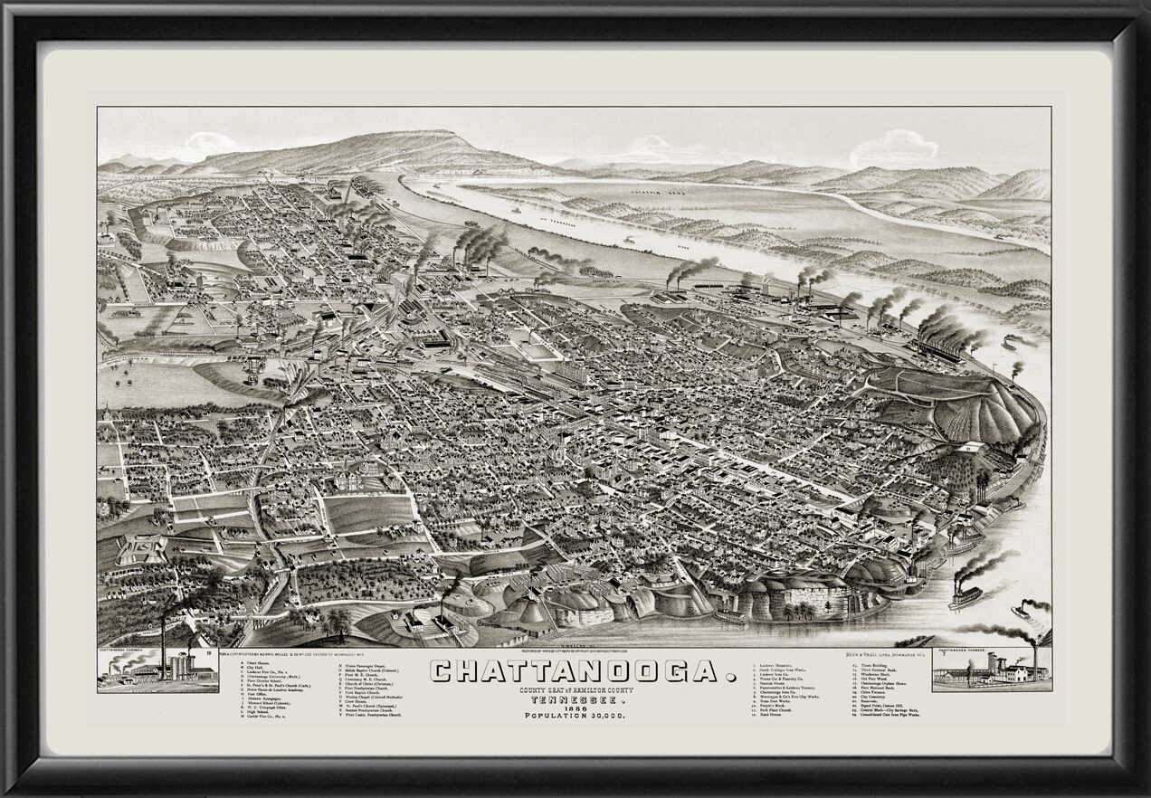 Chattanooga TN 1886 HWellge TM Birds Eye View Map