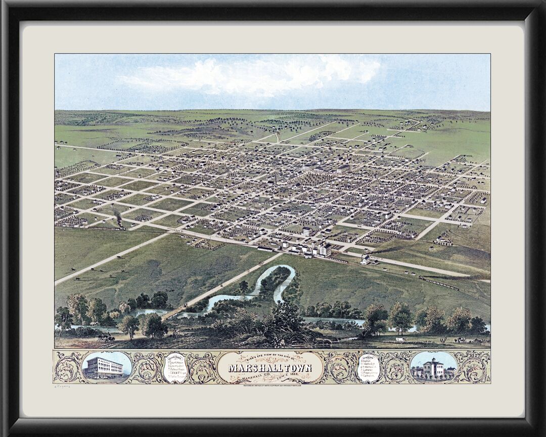Marshalltown IA 1868A Ruger TM Bird's Eye View Map