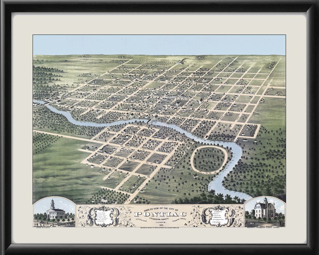 Pontiac IL 1869 ARuger TM Bird's Eye View Map