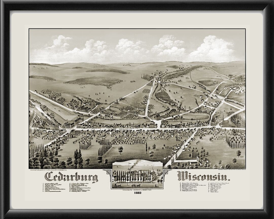 Cedarburg WI 1882 Birds Eye View Map