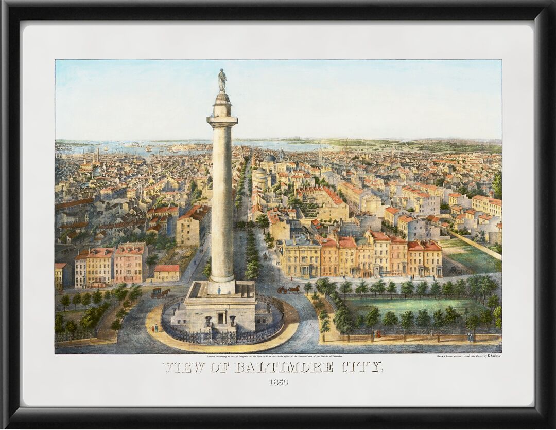 Restored bird's eye view of Baltimore, Maryland, 1850 Edward Sachse