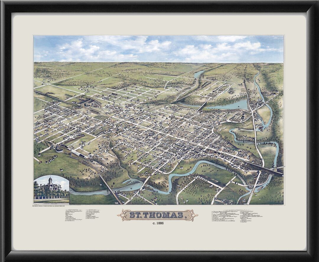 St. Thomas Ontario Canada 1886 Map