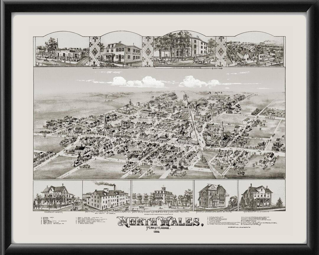 North Wales PA 1886 Oakley Hoopes Bailey TM Birds Eye View Map