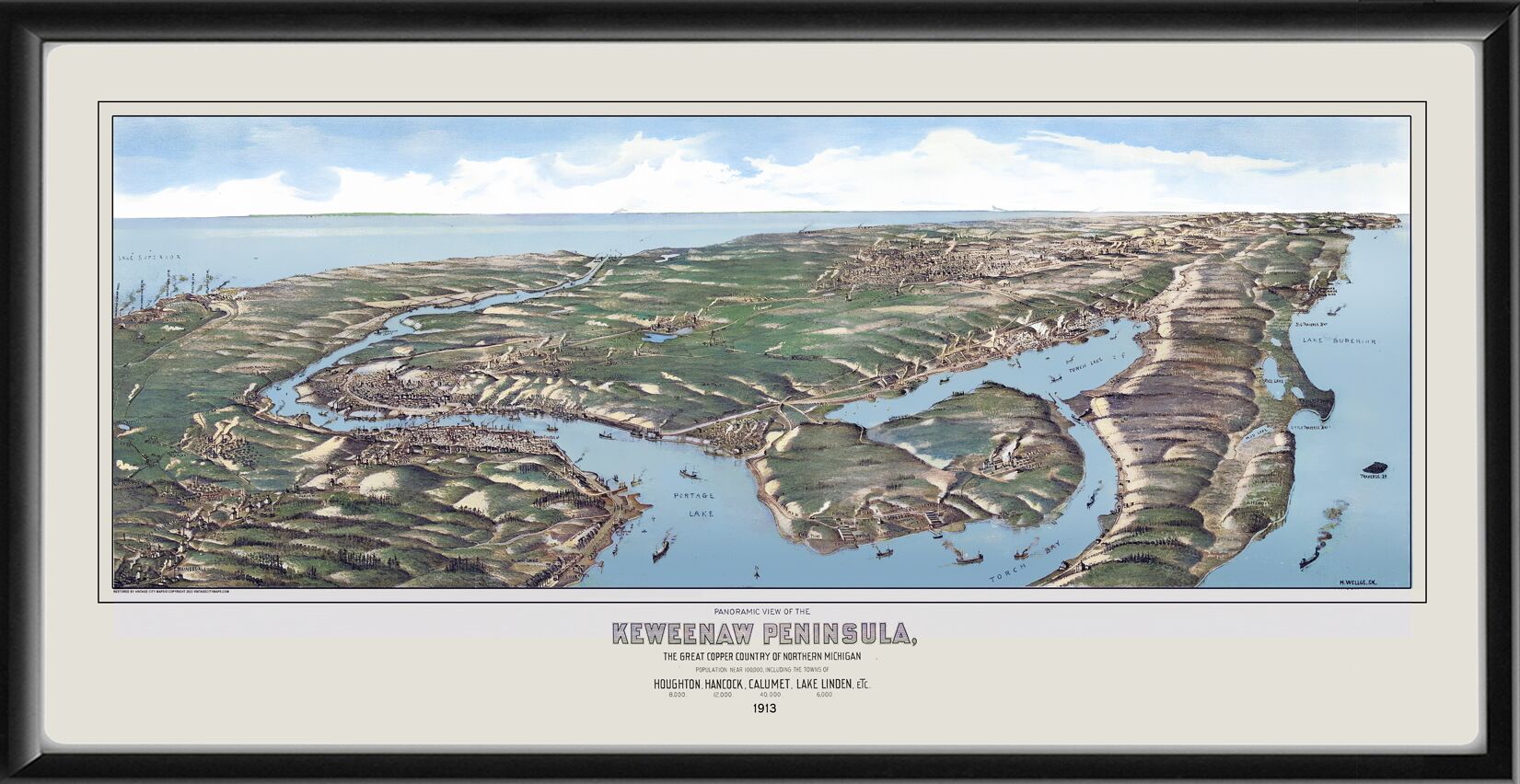 Keweenaw Peninsula MI 1913 Henry Wellge Birds Eye View Map