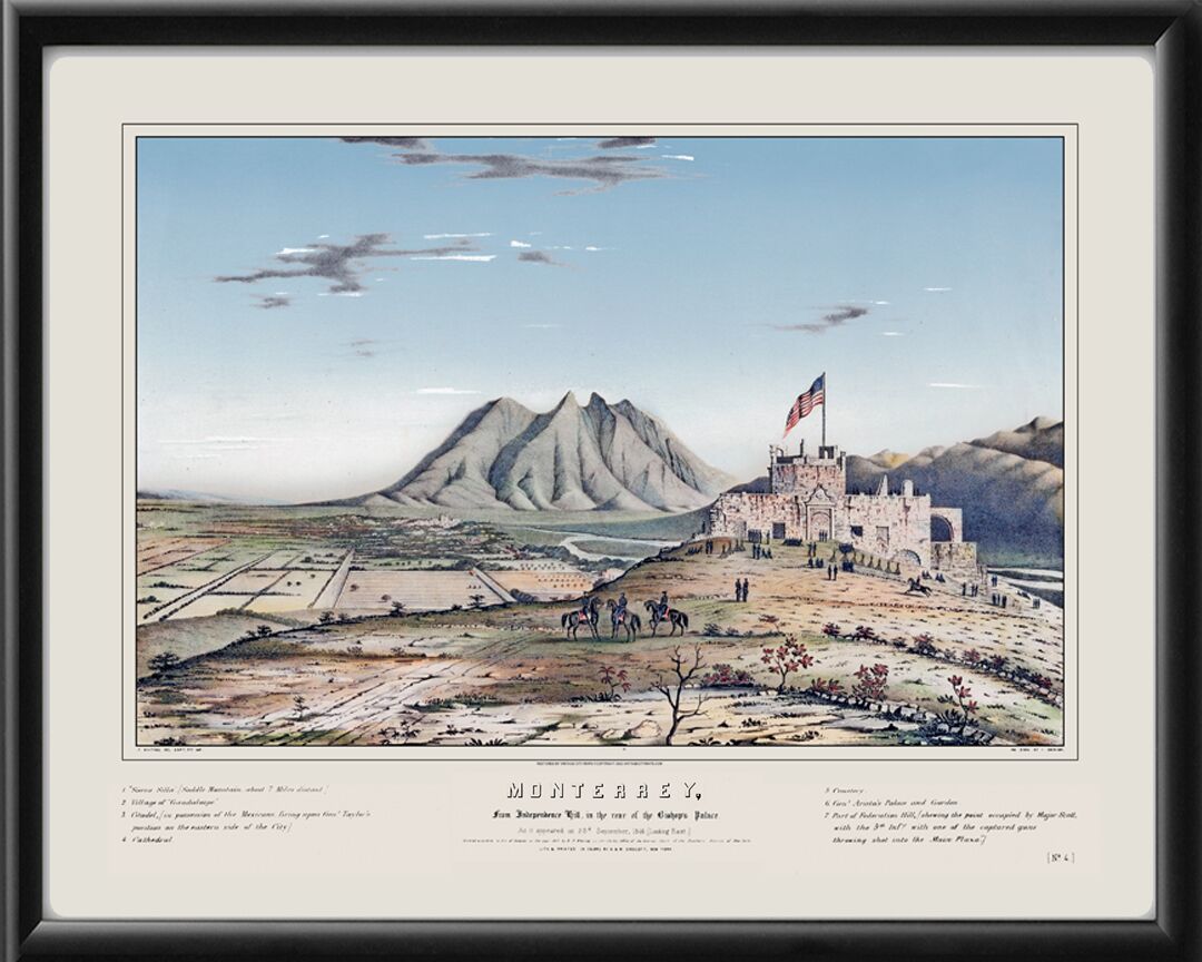 Monterrey Mexico 1846 Birds Eye View Map
