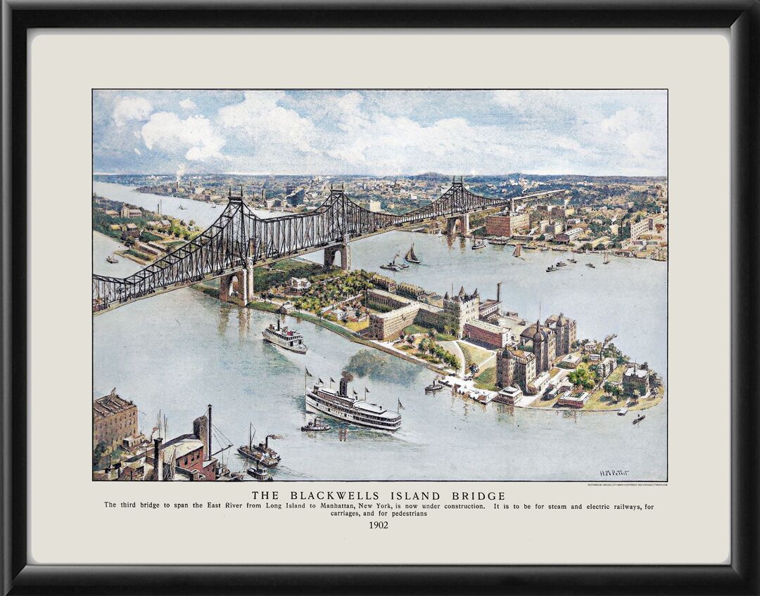 Blackwell Island Bridge NY 1902 (Color)